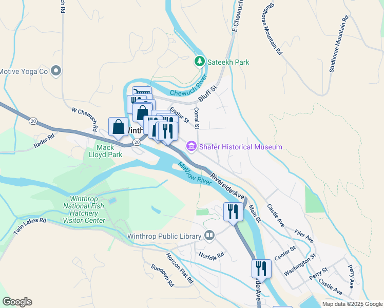 map of restaurants, bars, coffee shops, grocery stores, and more near 285 Castle Avenue in Winthrop