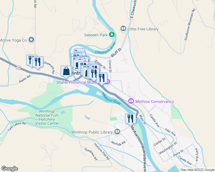 map of restaurants, bars, coffee shops, grocery stores, and more near 285 Castle Avenue in Winthrop