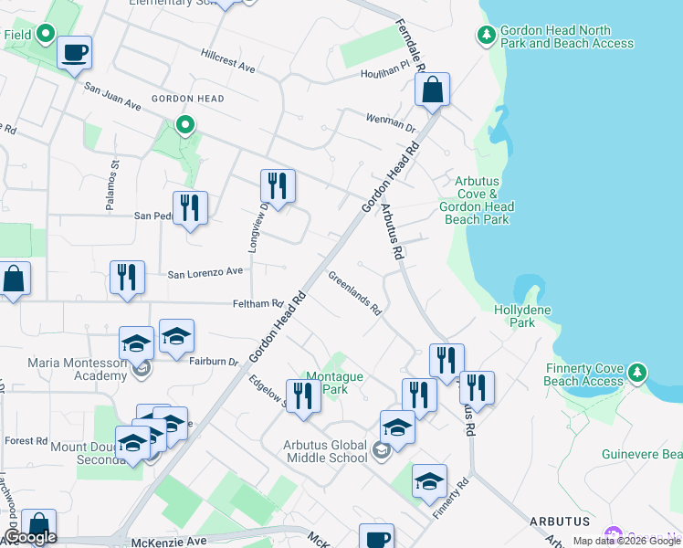 map of restaurants, bars, coffee shops, grocery stores, and more near 2212 Greenlands Road in Victoria