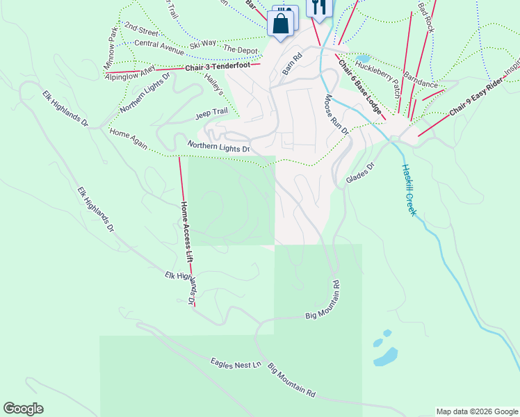 map of restaurants, bars, coffee shops, grocery stores, and more near 149 Ridge Run Dr in Whitefish