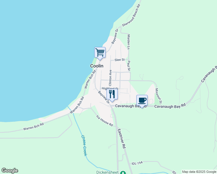 map of restaurants, bars, coffee shops, grocery stores, and more near 133 Clinton Avenue in Coolin