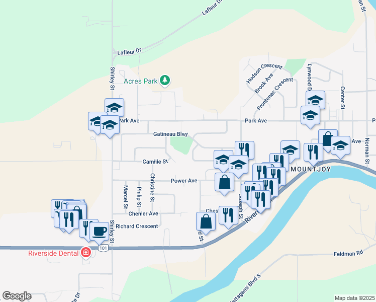 map of restaurants, bars, coffee shops, grocery stores, and more near 1173 Gatineau Boulevard in Timmins