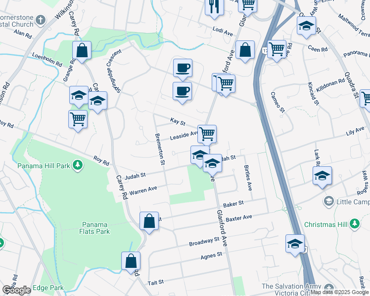 map of restaurants, bars, coffee shops, grocery stores, and more near 580 Peto Place in Victoria