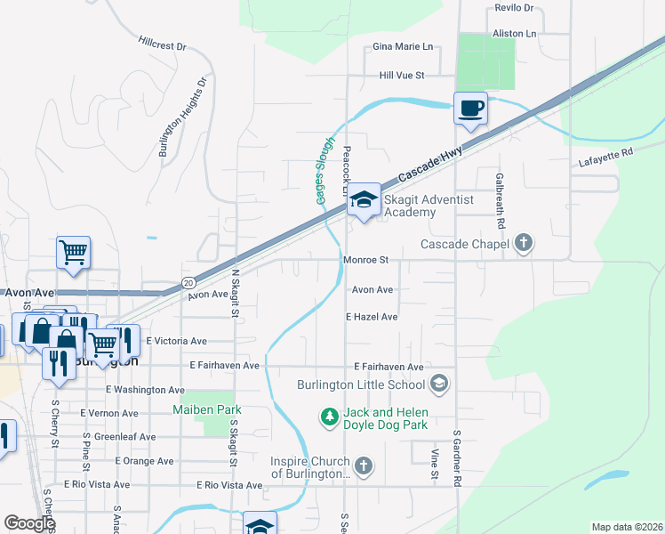 map of restaurants, bars, coffee shops, grocery stores, and more near 1422 Monroe St in Burlington