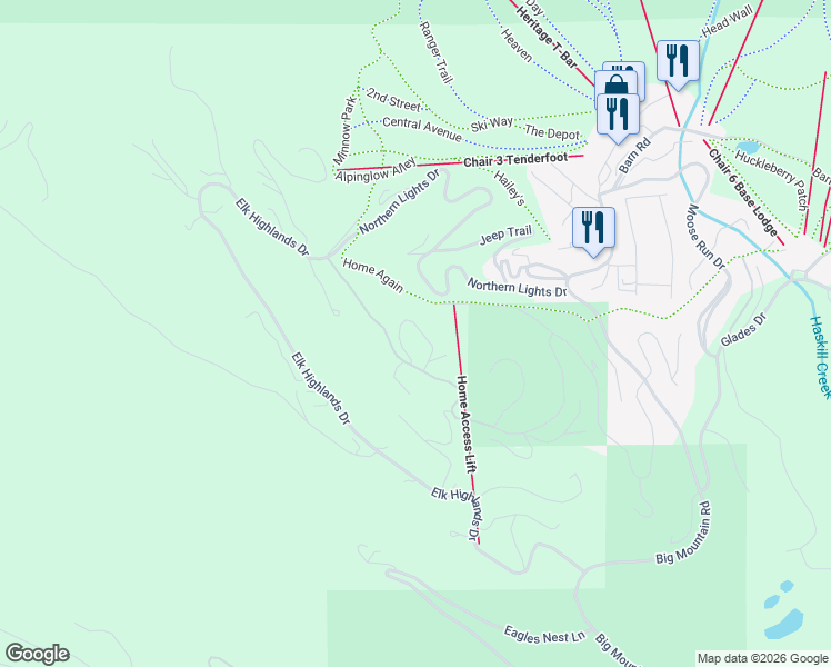 map of restaurants, bars, coffee shops, grocery stores, and more near 200-298 Ridge Run Dr in Whitefish