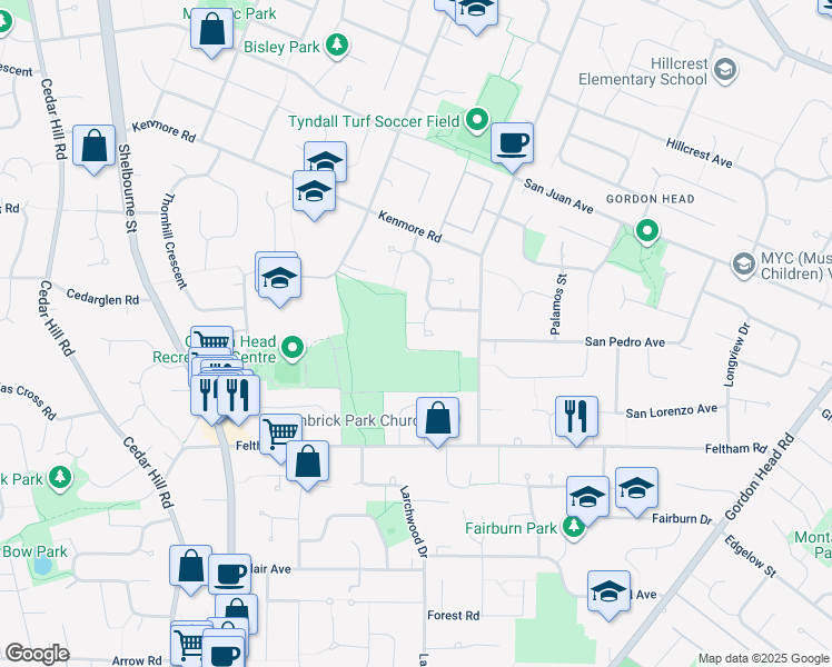 map of restaurants, bars, coffee shops, grocery stores, and more near 1767 Angola Place in Victoria