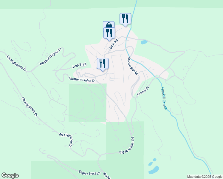 map of restaurants, bars, coffee shops, grocery stores, and more near 304 Wood Run Drive in Whitefish