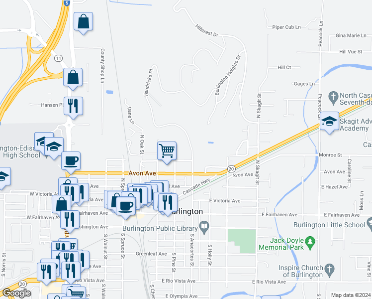 map of restaurants, bars, coffee shops, grocery stores, and more near 740 Fritsch Avenue in Burlington