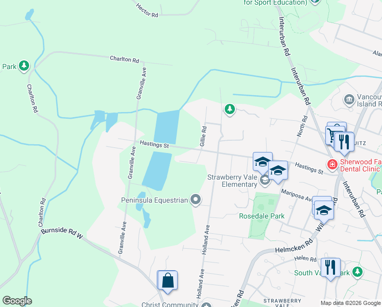 map of restaurants, bars, coffee shops, grocery stores, and more near 1433 Hastings Street in Victoria