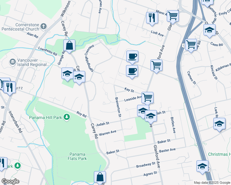 map of restaurants, bars, coffee shops, grocery stores, and more near 4195 Bremerton Street in Victoria