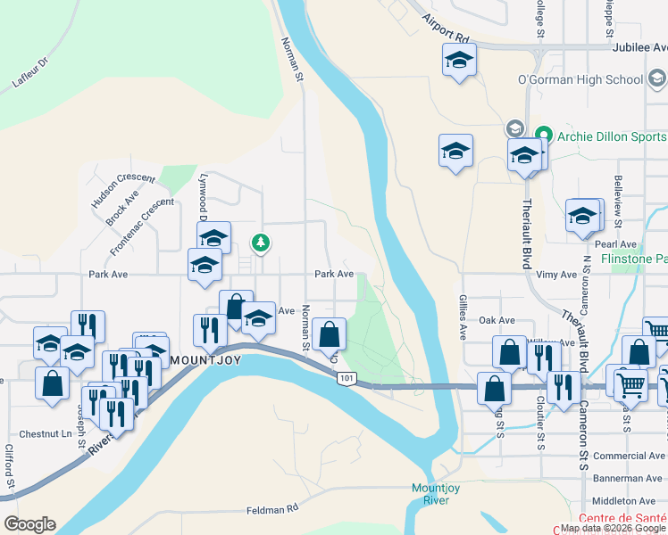 map of restaurants, bars, coffee shops, grocery stores, and more near 364 Craig Street in Timmins