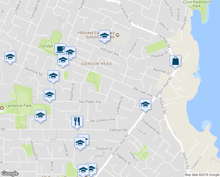 map of restaurants, bars, coffee shops, grocery stores, and more near 1918 San Pedro Avenue in Victoria