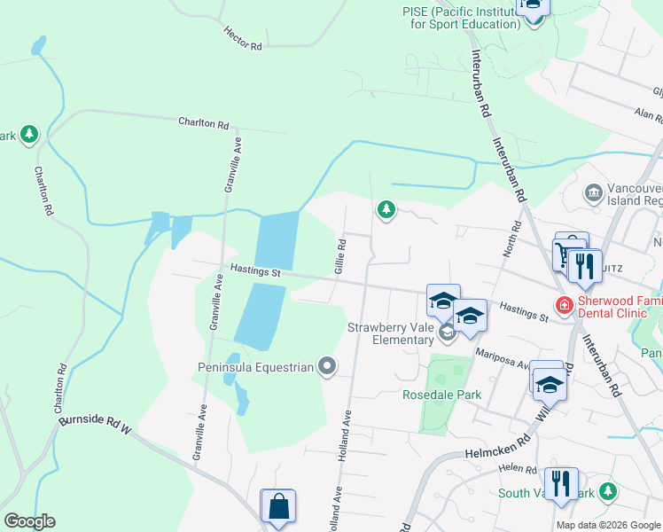 map of restaurants, bars, coffee shops, grocery stores, and more near 1433 Hastings Street in Victoria