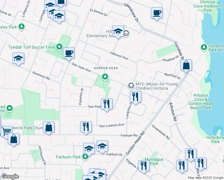 map of restaurants, bars, coffee shops, grocery stores, and more near 1923 Sierra Place in Victoria