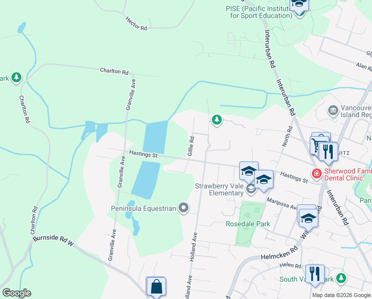 map of restaurants, bars, coffee shops, grocery stores, and more near 1433 Hastings Street in Victoria