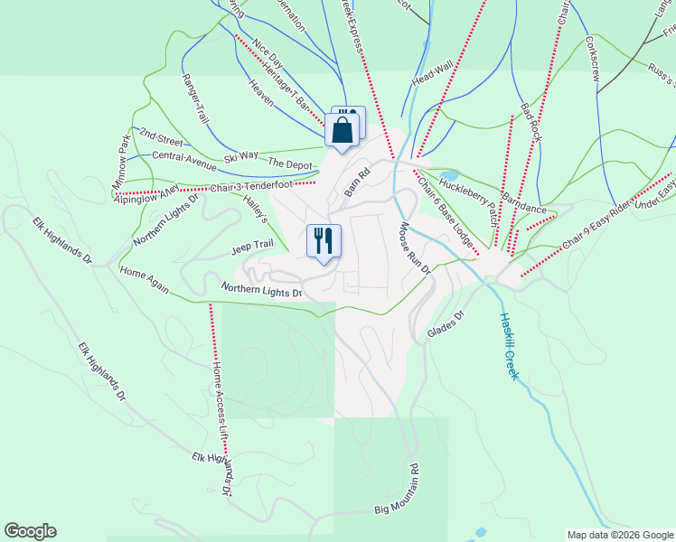 map of restaurants, bars, coffee shops, grocery stores, and more near 3800 Alpine Village Drive in Whitefish