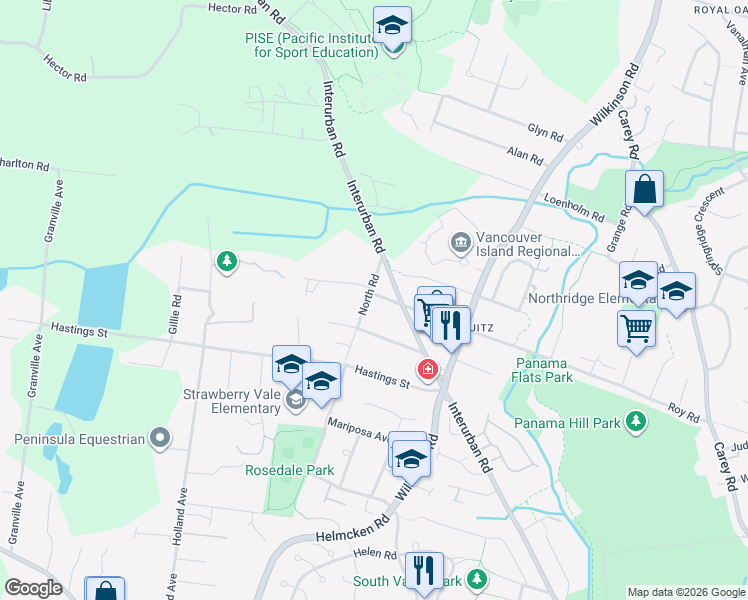 map of restaurants, bars, coffee shops, grocery stores, and more near 4160 North Road in Victoria