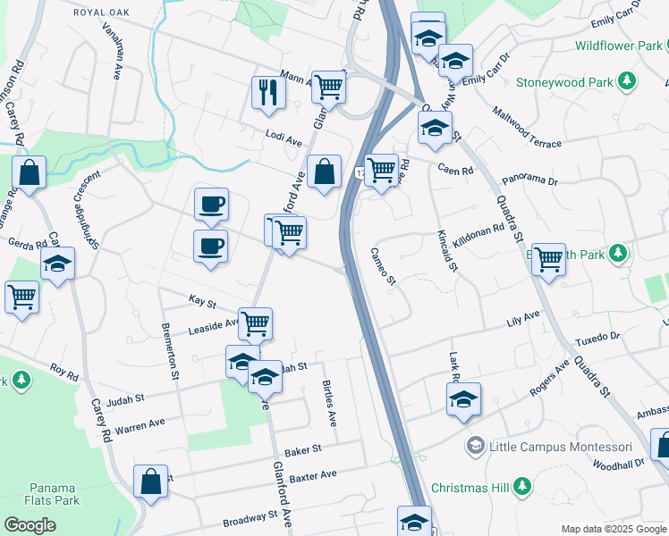 map of restaurants, bars, coffee shops, grocery stores, and more near 770 Vanalman Avenue in Victoria