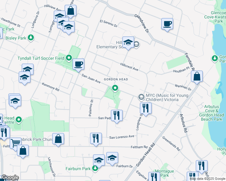 map of restaurants, bars, coffee shops, grocery stores, and more near 1859 San Juan Avenue in Victoria