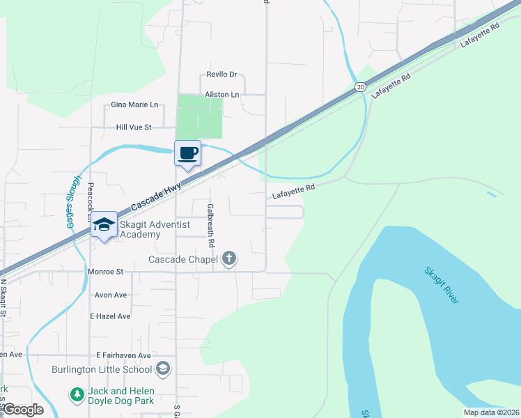 map of restaurants, bars, coffee shops, grocery stores, and more near 20467 Eastgate Way in Burlington