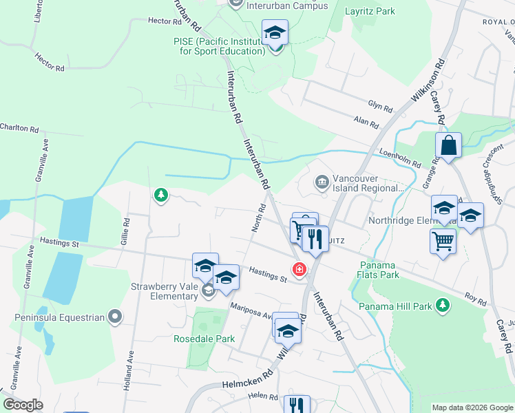 map of restaurants, bars, coffee shops, grocery stores, and more near 4160 North Road in Victoria