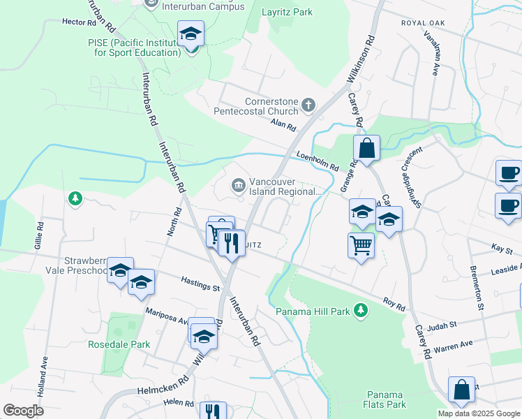 map of restaurants, bars, coffee shops, grocery stores, and more near 4212 Ponderosa Crescent in Victoria
