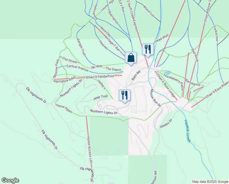 map of restaurants, bars, coffee shops, grocery stores, and more near 3850 Winter Lane in Whitefish
