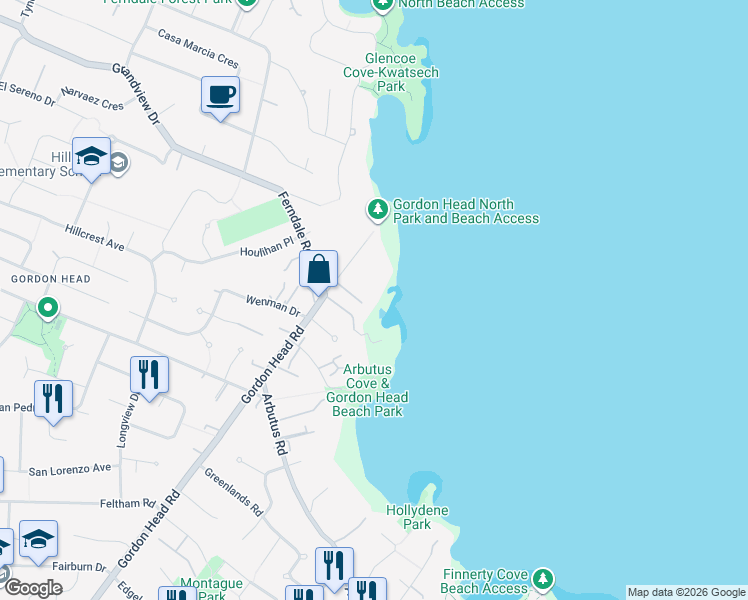 map of restaurants, bars, coffee shops, grocery stores, and more near 4297 Gordon Head Road in Victoria