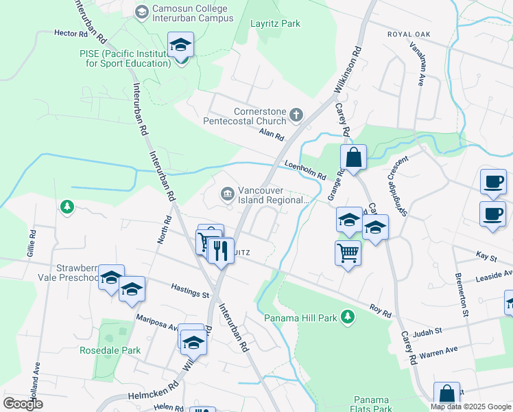 map of restaurants, bars, coffee shops, grocery stores, and more near 4228 Ponderosa Crescent in Victoria