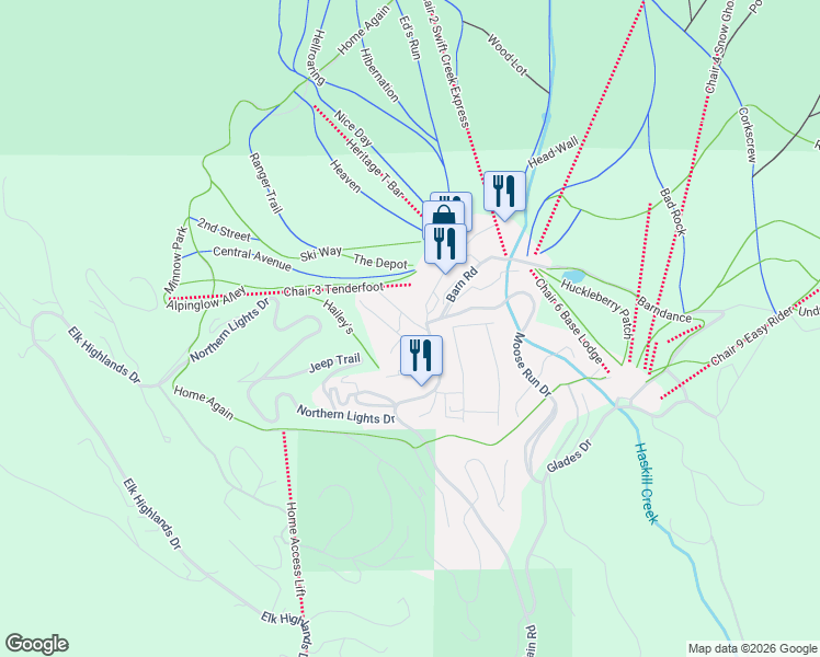 map of restaurants, bars, coffee shops, grocery stores, and more near 3844 Big Mountain Road in Whitefish