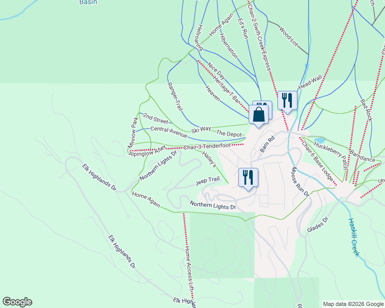 map of restaurants, bars, coffee shops, grocery stores, and more near 293 Northern Lights Dr in Whitefish
