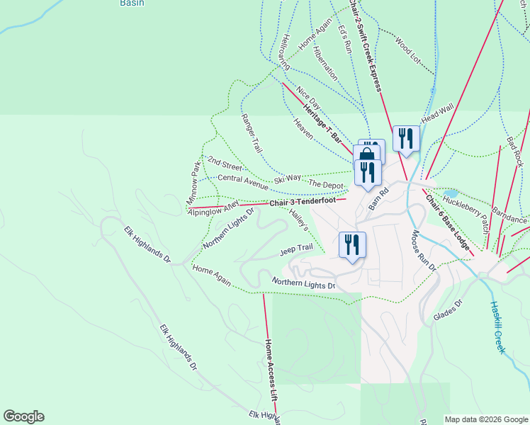 map of restaurants, bars, coffee shops, grocery stores, and more near 293 Northern Lights Blvd in Whitefish