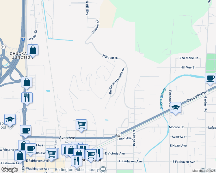 map of restaurants, bars, coffee shops, grocery stores, and more near 923 Burlington Heights Drive in Burlington