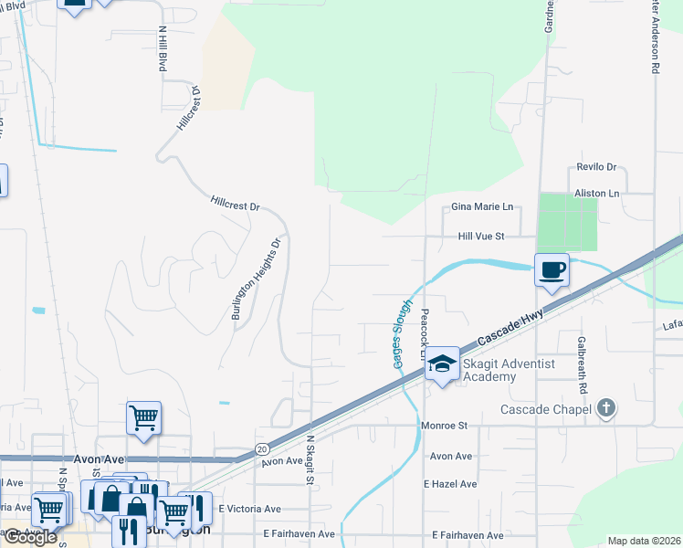 map of restaurants, bars, coffee shops, grocery stores, and more near 19815 Apostolic Way in Burlington