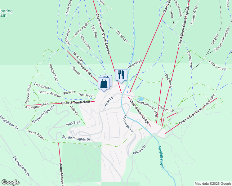 map of restaurants, bars, coffee shops, grocery stores, and more near 3900 Big Mountain Rd in Whitefish