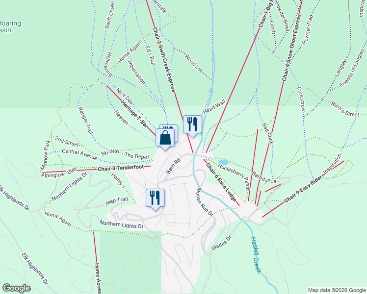 map of restaurants, bars, coffee shops, grocery stores, and more near 3900 Big Mountain Rd in Whitefish