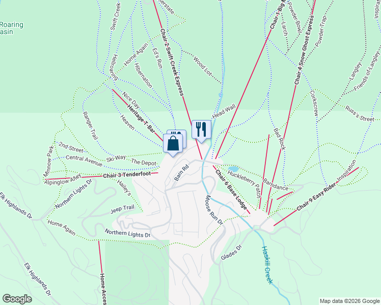 map of restaurants, bars, coffee shops, grocery stores, and more near 3900 Big Mountain Rd in Whitefish
