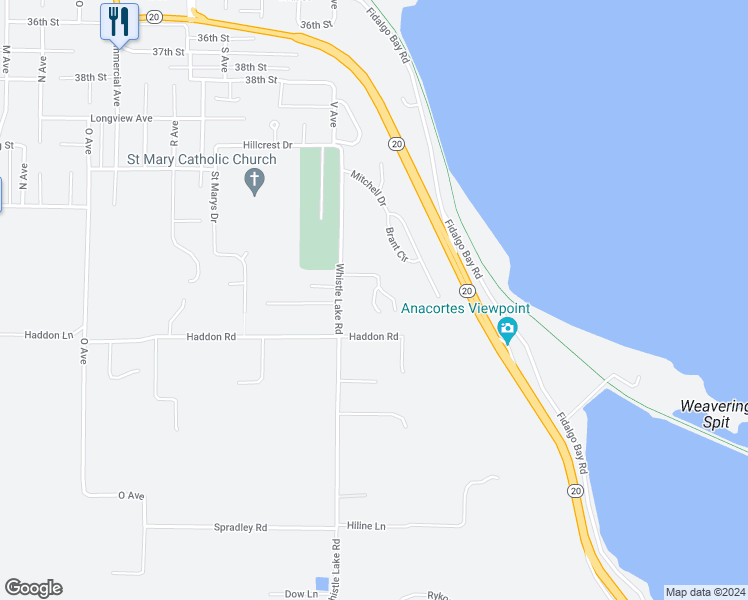 map of restaurants, bars, coffee shops, grocery stores, and more near 4206B Blue Heron Court in Anacortes