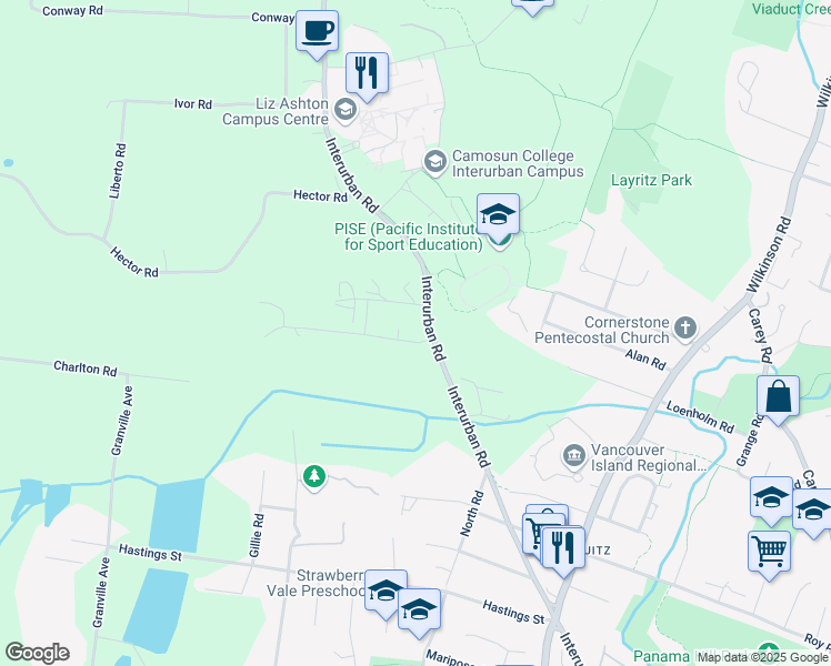 map of restaurants, bars, coffee shops, grocery stores, and more near 1368 Courtland Avenue in Victoria