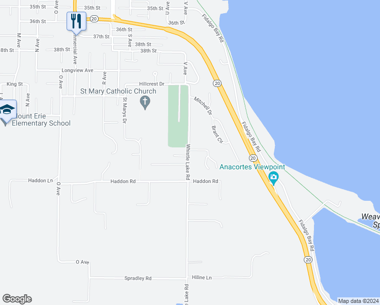 map of restaurants, bars, coffee shops, grocery stores, and more near 4206B Blue Heron Court in Anacortes