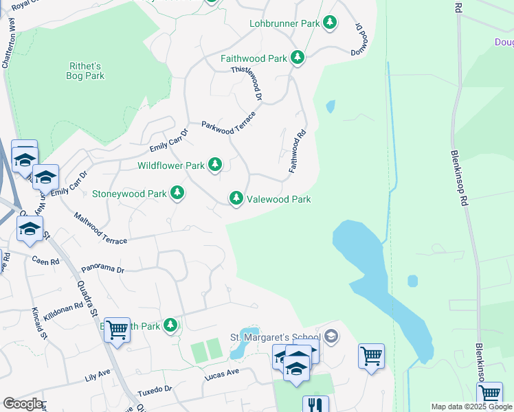 map of restaurants, bars, coffee shops, grocery stores, and more near 1103 Praisewood Terrace in Victoria
