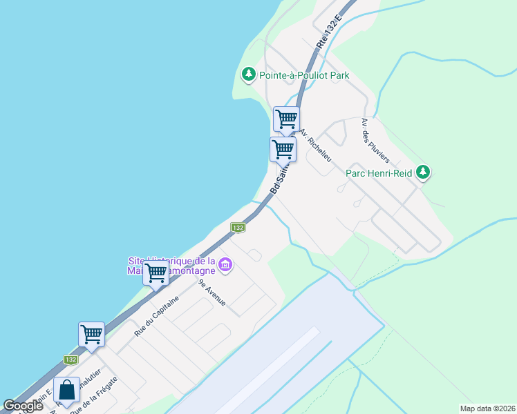 map of restaurants, bars, coffee shops, grocery stores, and more near Boulevard Sainte-Anne in Rimouski