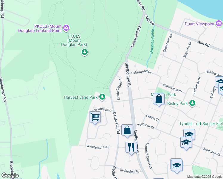 map of restaurants, bars, coffee shops, grocery stores, and more near 4351 Cedar Hill Road in Victoria