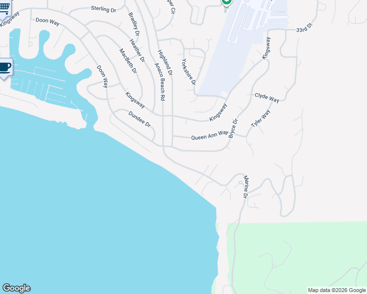 map of restaurants, bars, coffee shops, grocery stores, and more near 4705 Queen Ann Way in Anacortes