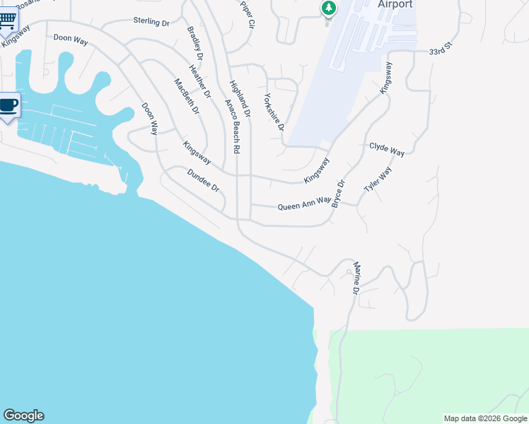 map of restaurants, bars, coffee shops, grocery stores, and more near 4705 Queen Ann Way in Anacortes