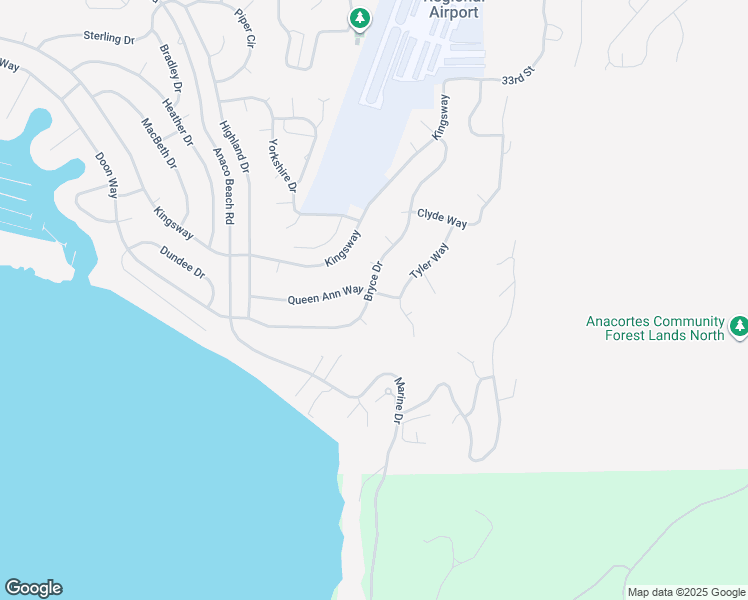 map of restaurants, bars, coffee shops, grocery stores, and more near 4411 Queen Ann Way in Anacortes