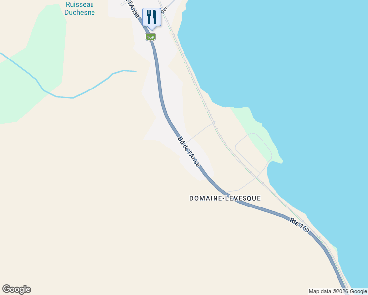 map of restaurants, bars, coffee shops, grocery stores, and more near 351 Boulevard de l'Anse in Roberval