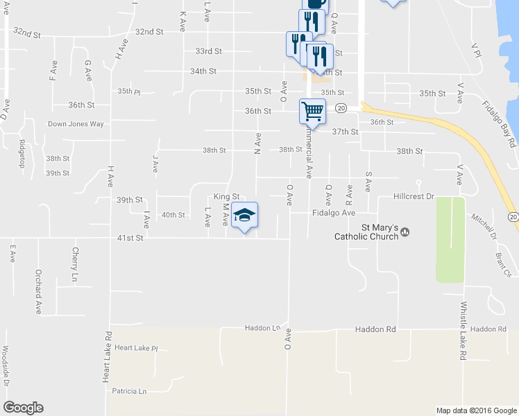 map of restaurants, bars, coffee shops, grocery stores, and more near 4001 Astrea Place in Anacortes
