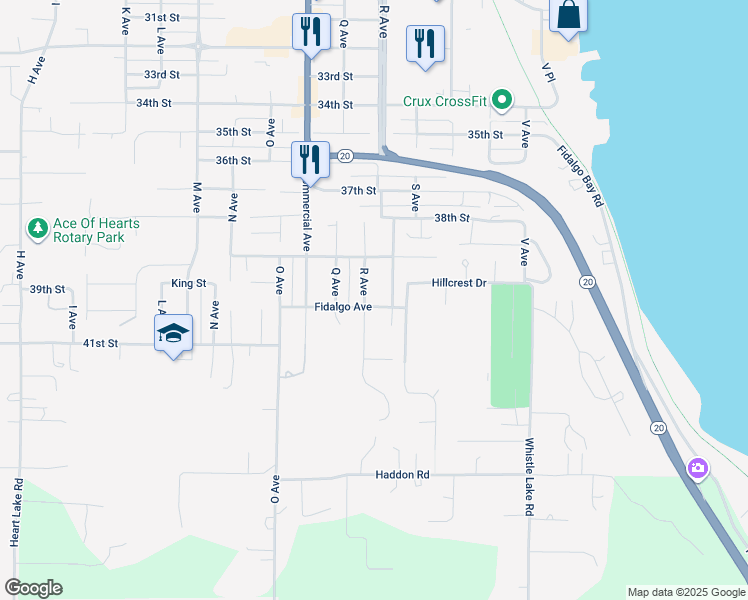 map of restaurants, bars, coffee shops, grocery stores, and more near 3915 R Avenue in Anacortes