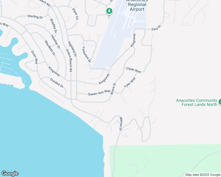 map of restaurants, bars, coffee shops, grocery stores, and more near 4411 Queen Ann Way in Anacortes
